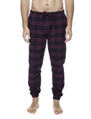 Mens 100% Cotton Flannel Jogger Lounge Pants - Gingham Fig/Black