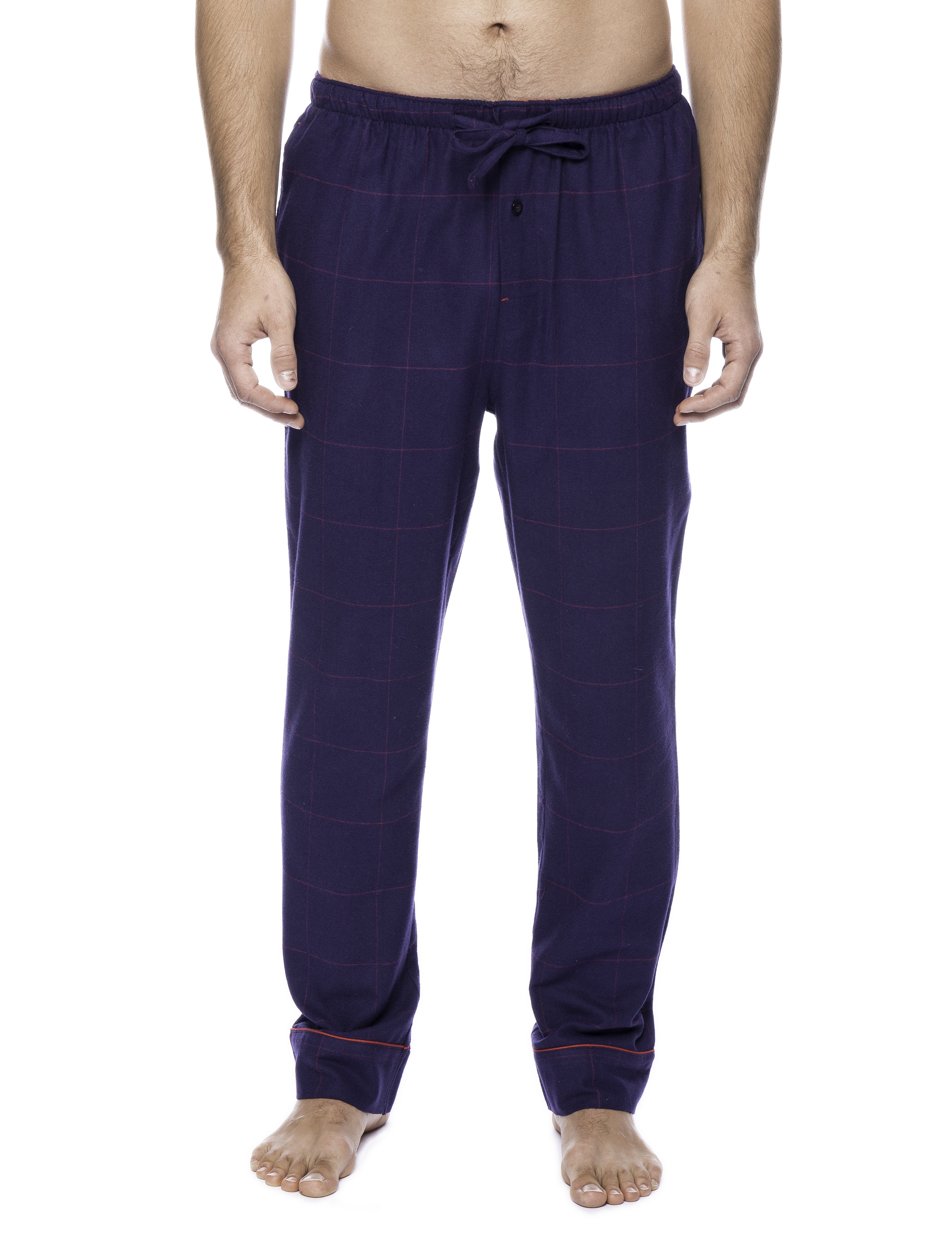 Mens Gingham 100% Cotton Flannel Lounge Pants - Windowpane Checks Blue/Red