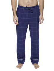 Mens Gingham 100% Cotton Flannel Lounge Pants - Windowpane Checks Dark Blue
