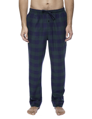Mens Gingham 100% Cotton Flannel Lounge Pants - Gingham Green/Navy