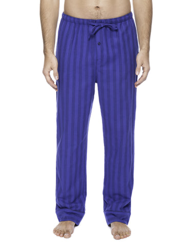 Mens Gingham 100% Cotton Flannel Lounge Pants - Stripes Tonal Blue