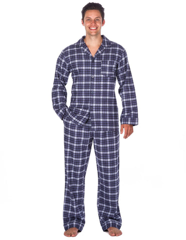 Relaxed Fit Men's Premium 100% Cotton Flannel Pajama Sleepwear Set - Blue/White Plaid