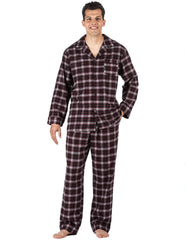 Relaxed Fit Men's Premium 100% Cotton Flannel Pajama Sleepwear Set - Grey/Burgundy Plaid