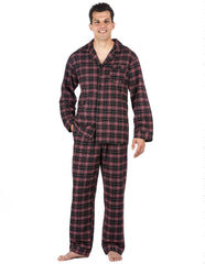 Men's Premium 100% Cotton Flannel Pajama Sleepwear Set - Burgundy/Grey Plaid