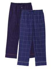 2-Pack Men's 100% Cotton Flannel Lounge Pants (Windowpane Checks Blue-Red/Dark Blue)