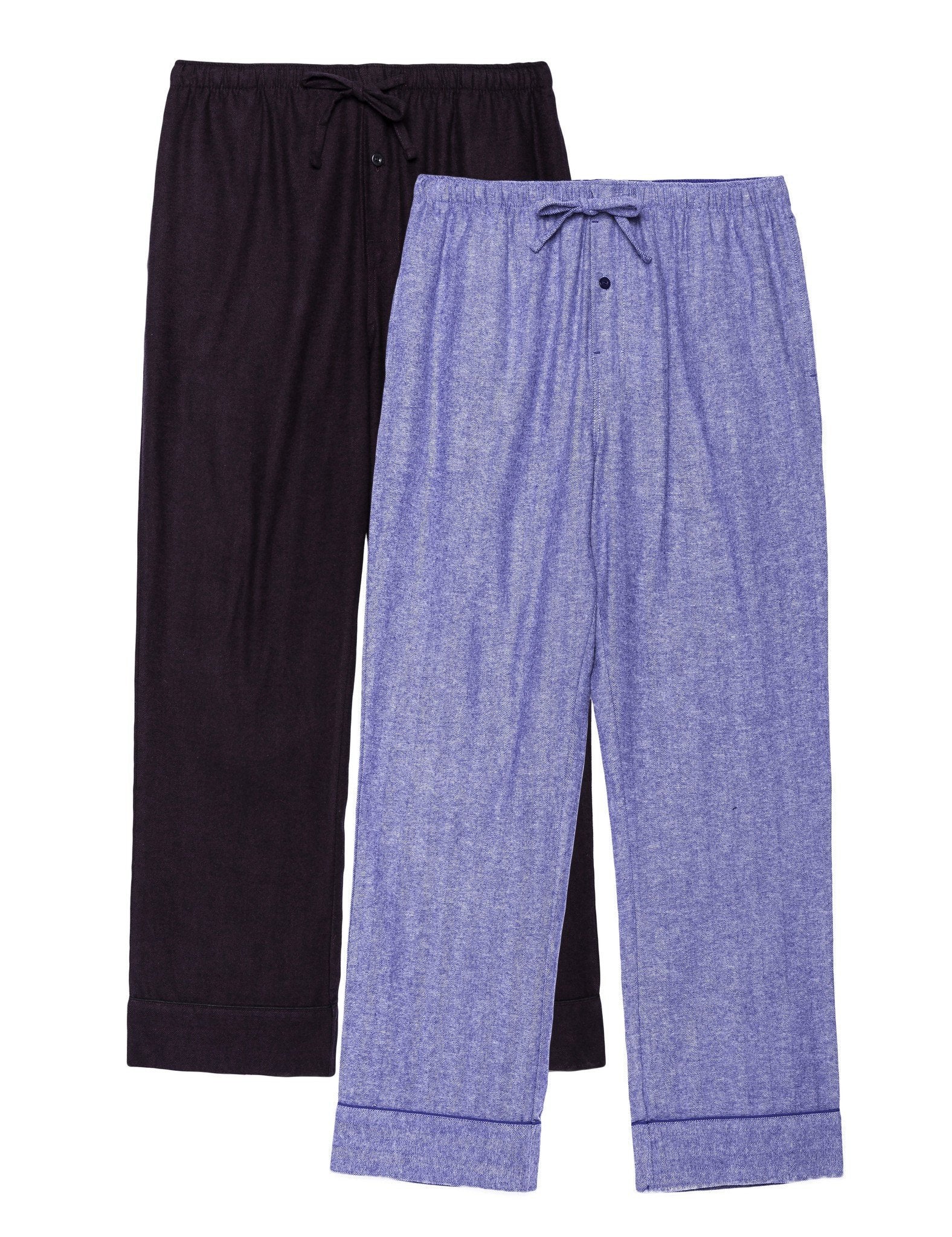 2-Pack Men's 100% Cotton Flannel Lounge Pants (Herringbone Blue/Fig-Black)
