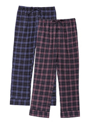 2-Pack Men's 100% Cotton Flannel Lounge Pants (Plaid Burgundy-Grey/Navy-Black)