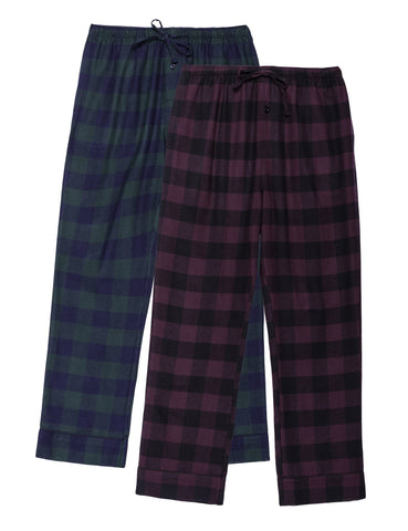 2-Pack Men's 100% Cotton Flannel Lounge Pants (Gingham Fig-Black/Green-Navy)