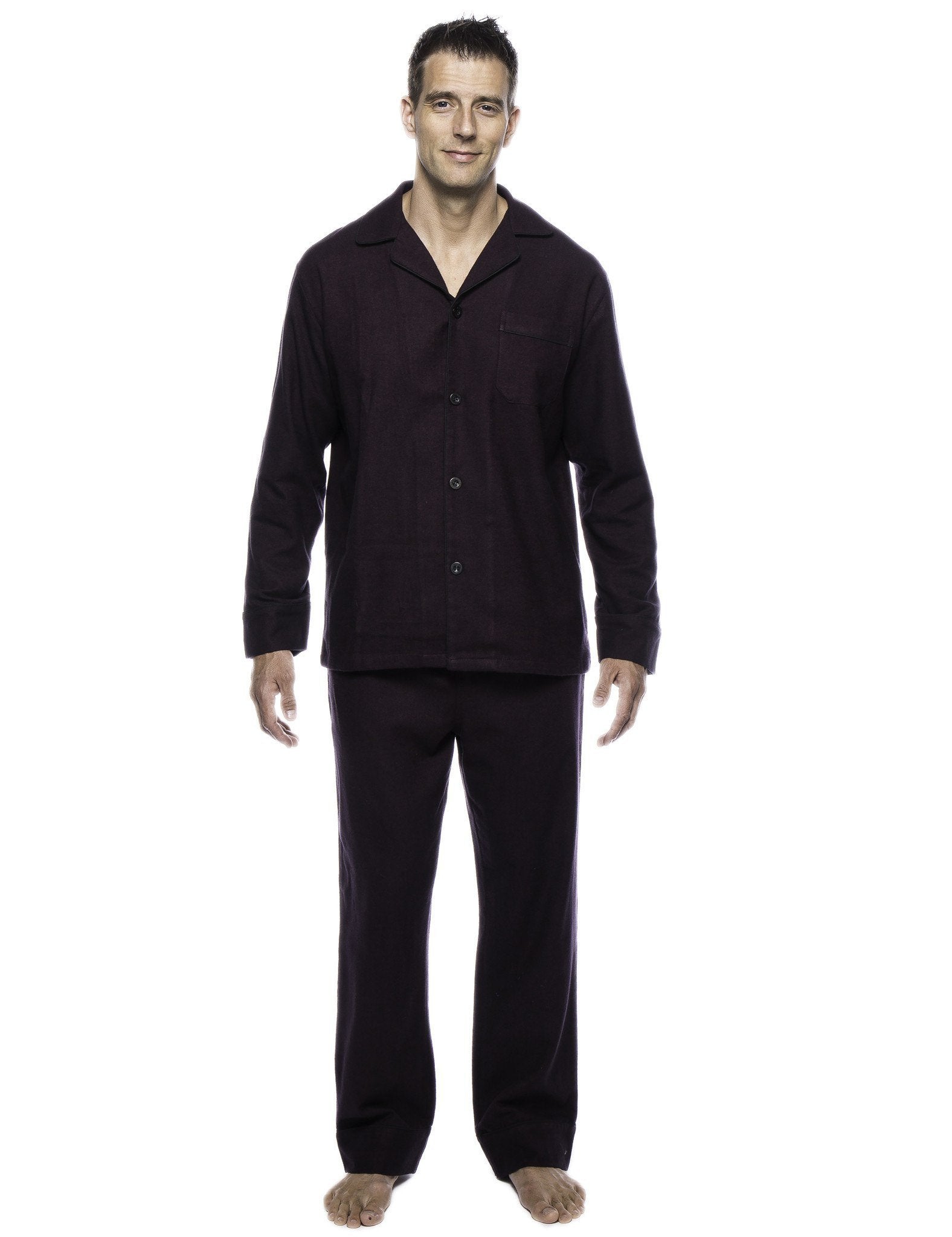 Box Packaged Men's Premium 100% Cotton Flannel Pajama Sleepwear Set - Herringbone Fig/Black