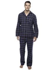 Box Packaged Men's Premium 100% Cotton Flannel Pajama Sleepwear Set - Plaid Navy/Black