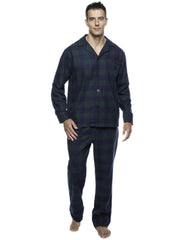 Men's Premium 100% Cotton Flannel Pajama Sleepwear Set - Gingham Green/Navy