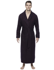 Box Packaged Men's Premium 100% Cotton Flannel Long Robe - Herringbone Fig/Black