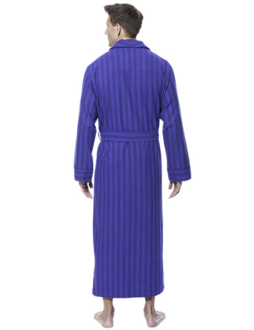 Mens Robe - 100% Cotton Flannel Robe - Stripes Tonal Blue