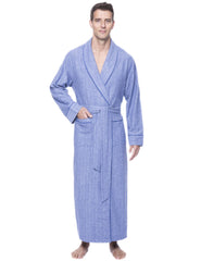 Mens Robe - 100% Cotton Flannel Robe - Herringbone Blue