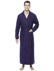 Mens Robe - 100% Cotton Flannel Robe - Windowpane Checks Blue/Red