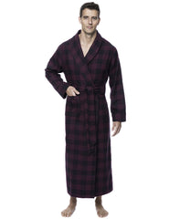 Mens Robe - 100% Cotton Flannel Robe - Gingham Fig/Black
