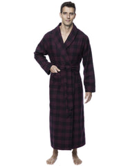 Box Packaged Men's Premium 100% Cotton Flannel Long Robe - Gingham Fig/Black
