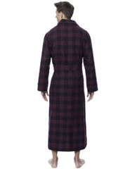 Mens Robe - 100% Cotton Flannel Robe - Gingham Fig/Black