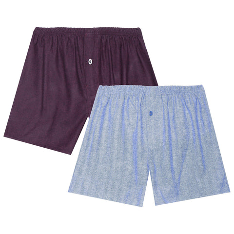 Men's 100% Cotton Flannel Boxers - 2 Pack - Herringbone Blue/Fig-Black