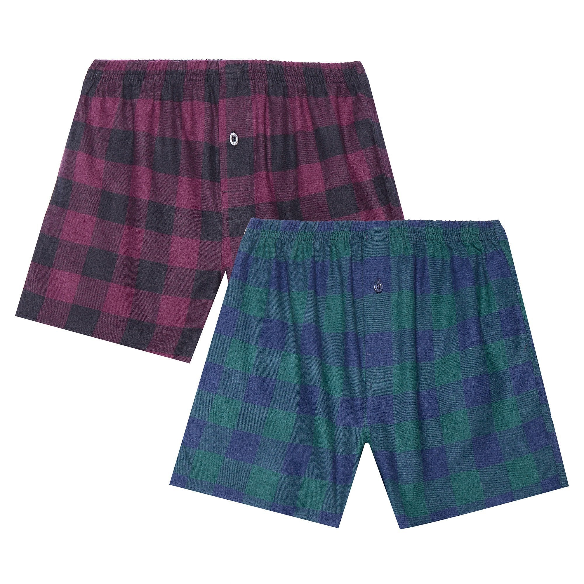 Men's 100% Cotton Flannel Boxers - 2 Pack - Gingham Fig/Green
