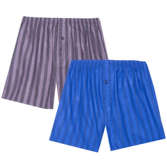 Men's 100% Cotton Flannel Boxers - 2 Pack - Stripes Tonal Blue/Black-Grey