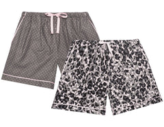 Women's Premium 100% Cotton Flannel Lounge Shorts 2-Pack - Leopard-Pin Dots Pink
