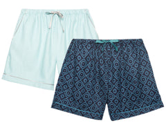 Women's Premium 100% Cotton Flannel Lounge Shorts 2-Pack - Moroccan-Herringbone Navy/Aqua