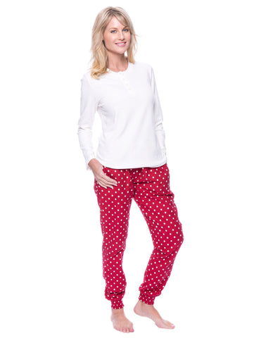 Women's Premium Flannel Jogger Lounge Set - Dots Diva Red