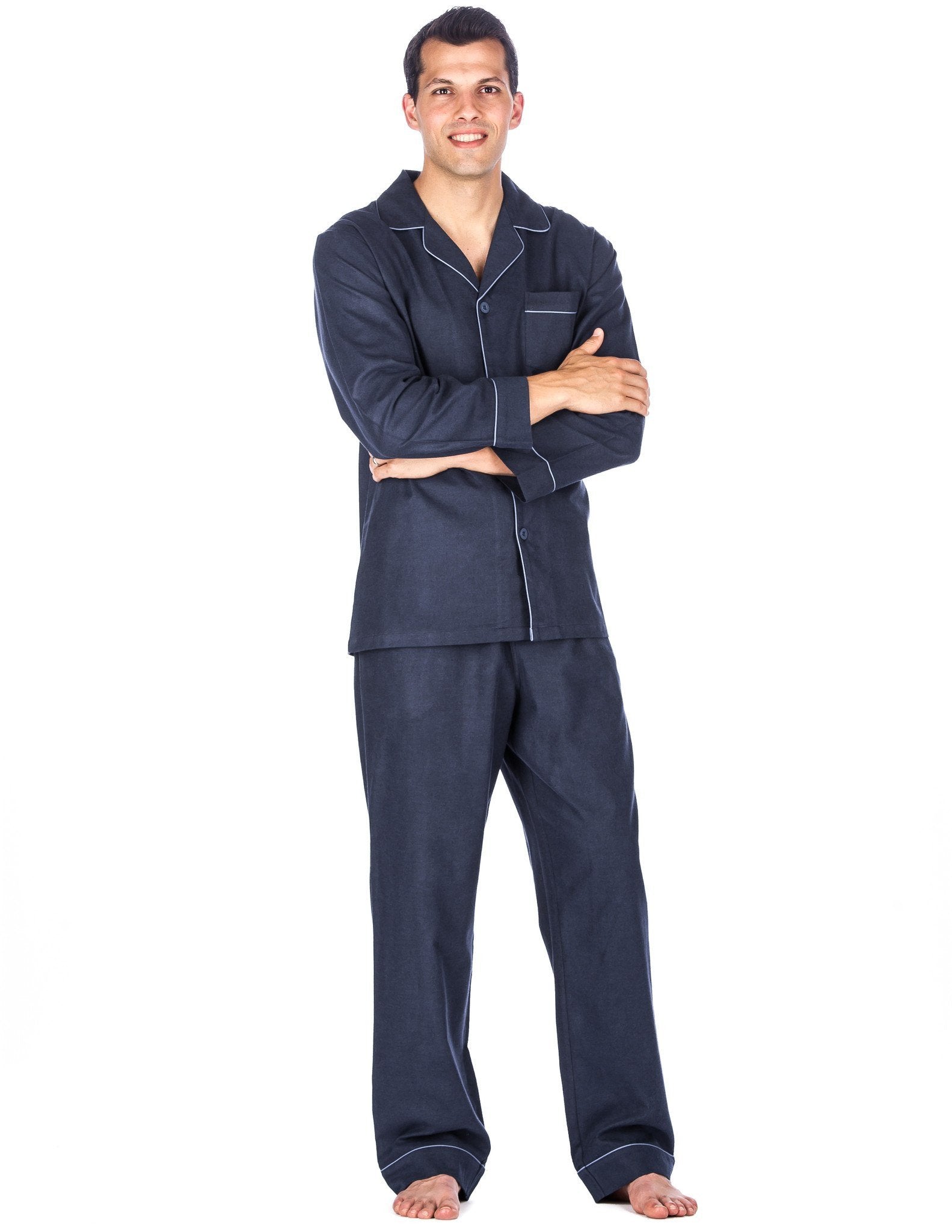 Relaxed Fit Men's Premium 100% Cotton Flannel Pajama Sleepwear Set - Navy