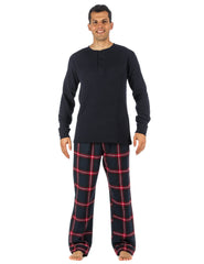 Mens Premium 100% Cotton Flannel Lounge Set - Black-Red Plaid