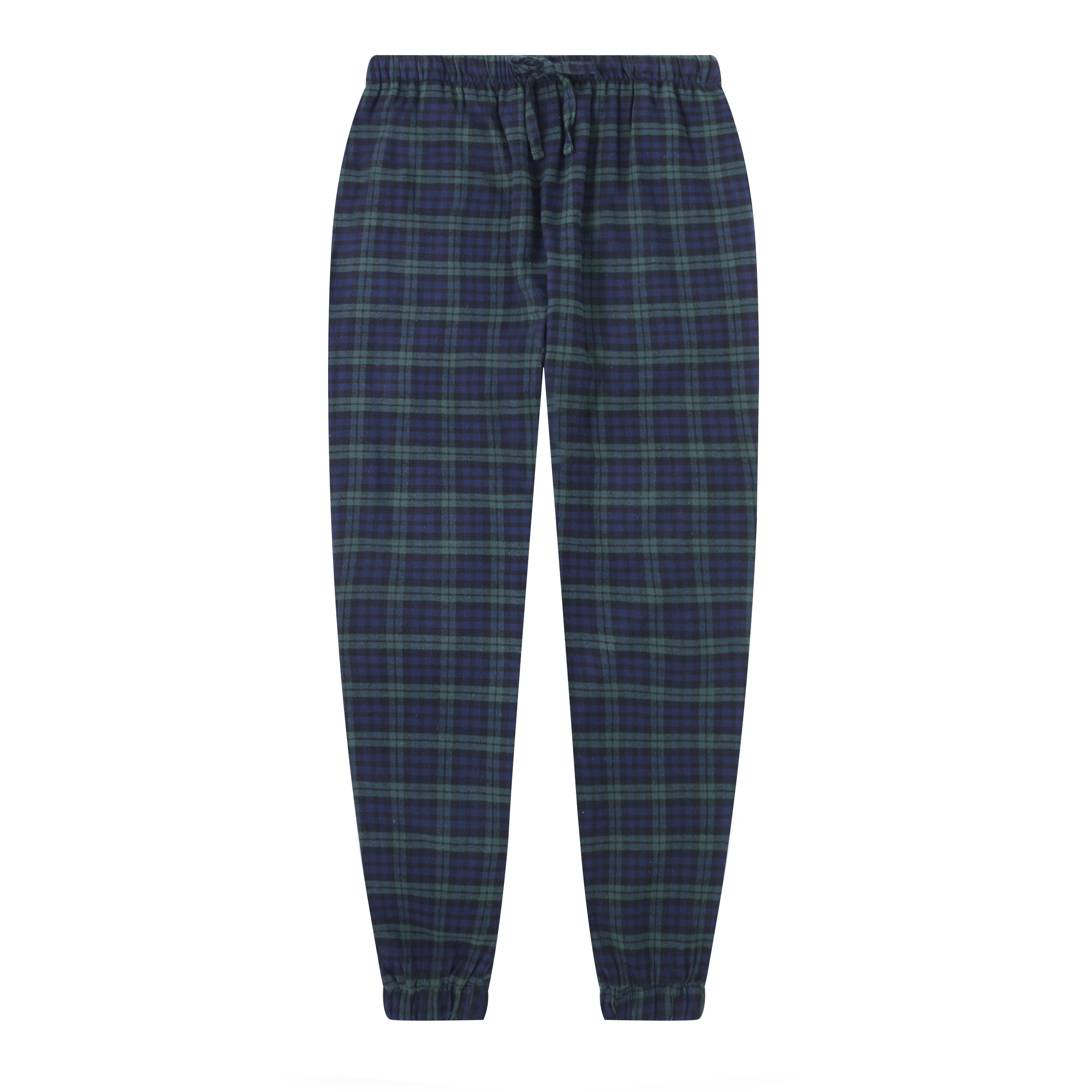 Mens 100% Cotton Flannel Jogger Lounge Pants - Plaid Navy/Black