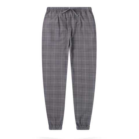 Mens 100% Cotton Flannel Jogger Lounge Pants - Plaid Navy/Black