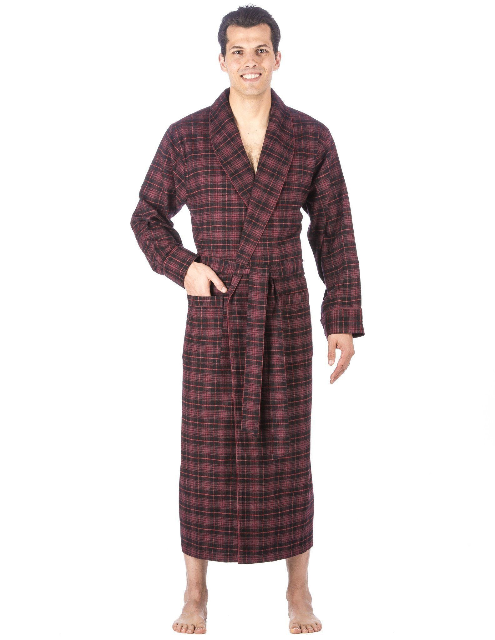 100% Cotton Flannel Robe, Full-Length Mens Bathrobe
