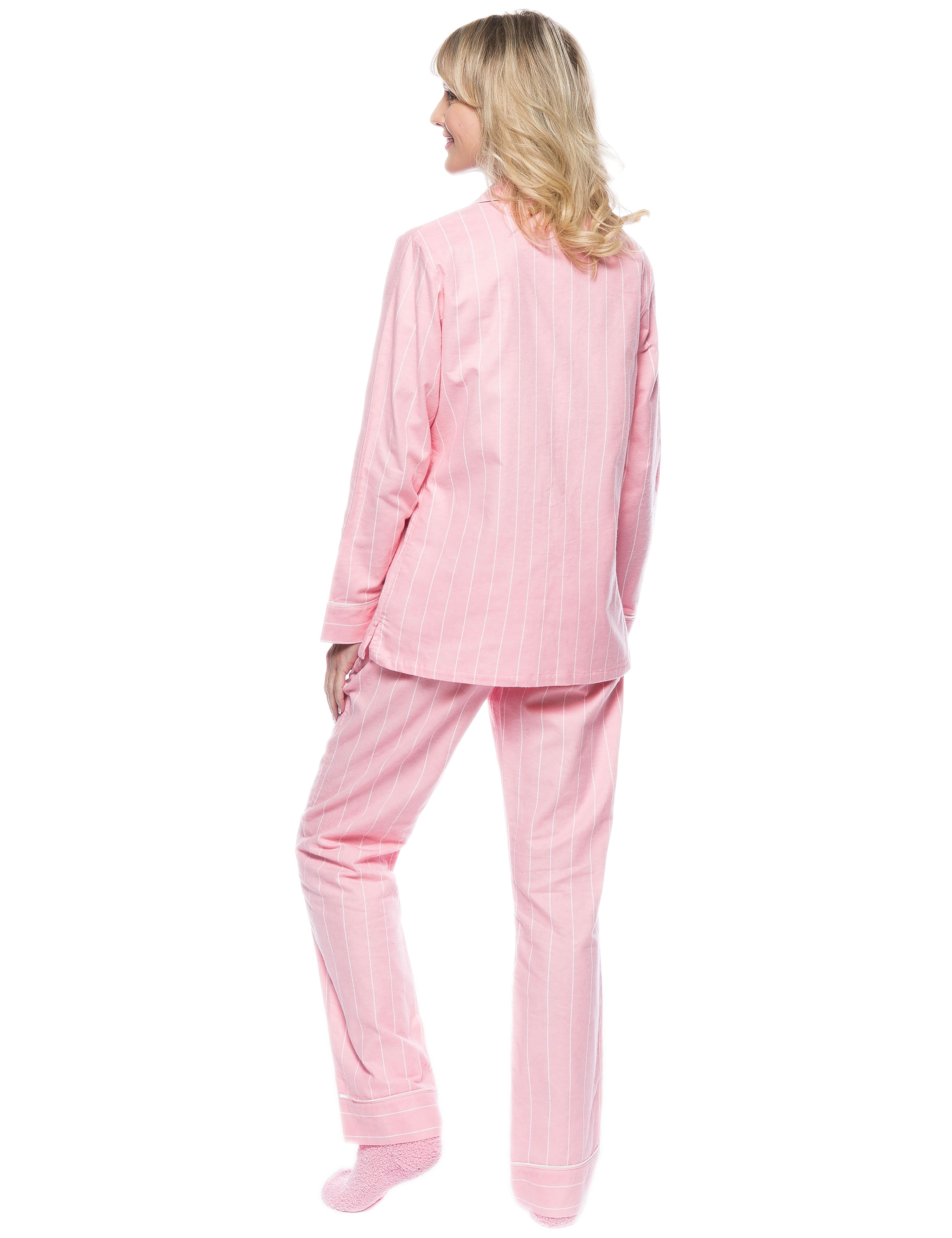 Womens Premium 100% Cotton Flannel Pajama Sleepwear Set - Stripes Pink –  FlannelPeople