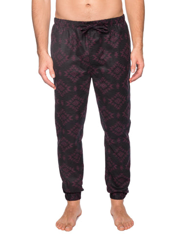 Men's 100% Cotton Flannel Jogger Lounge Pant - Aztec Black/Fig