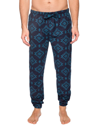 Men's 100% Cotton Flannel Jogger Lounge Pant - Aztec Navy/Teal