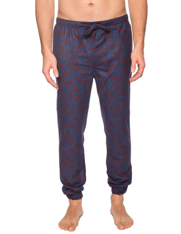 Men's 100% Cotton Flannel Jogger Lounge Pant - Paisley Navy/Brown