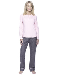 Womens Premium 100% Cotton Flannel Loungewear Set -Pindots Charcoal