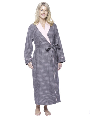Women's Premium Flannel Fleece Lined Robe - Pindots Charcoal