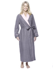 Women's Premium Flannel Fleece Lined Robe - Pindots Charcoal