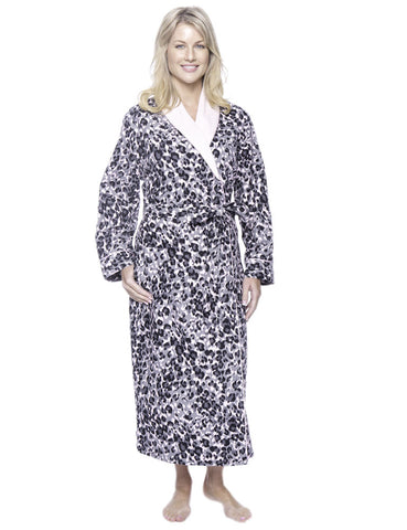Robes for Women, Cotton Flannel Fleece Lined Womens robe - Leopard PK-GY