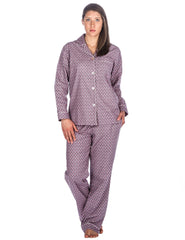 Realxed Fit Womens 100% Cotton Flannel Pajama Sleepwear Set - Hearts Pink