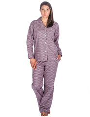 Realxed Fit Womens 100% Cotton Flannel Pajama Sleepwear Set - Hearts Pink
