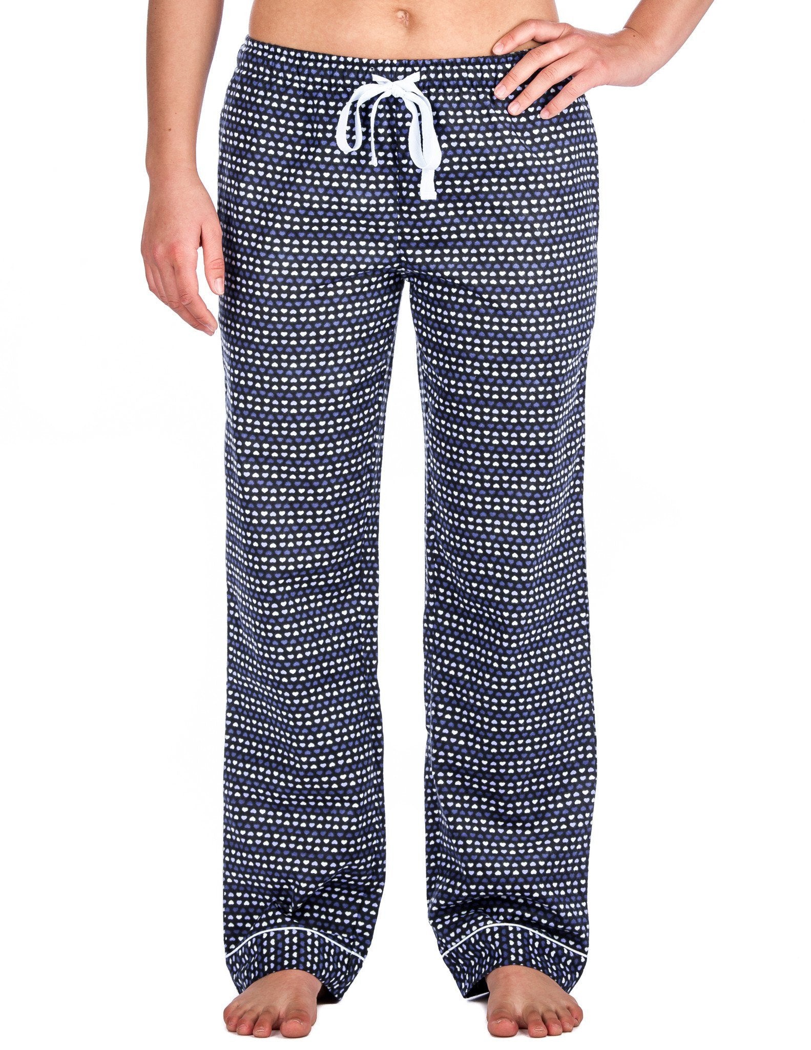 Relaxed Fit Womens 100% Cotton Flannel Lounge Pants - Hearts Blue