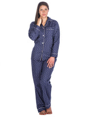Realxed Fit Womens 100% Cotton Flannel Pajama Sleepwear Set - Stars Blue