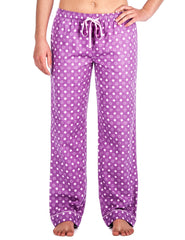 Relaxed Fit Womens 100% Cotton Flannel Lounge Pants - Polka Circles Purple