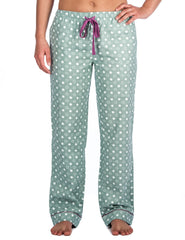 Relaxed Fit Womens 100% Cotton Flannel Lounge Pants - Polka Circles Green