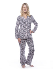 Women's 100% Cotton Flannel Pajama Sleepwear Set - Jaguar Grey/Pink