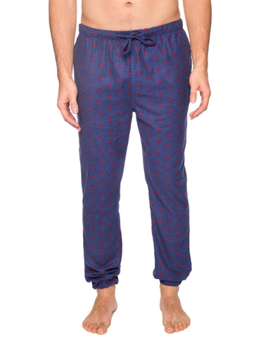 Men's 100% Cotton Flannel Jogger Lounge Pant - Double Diamond Navy/Red