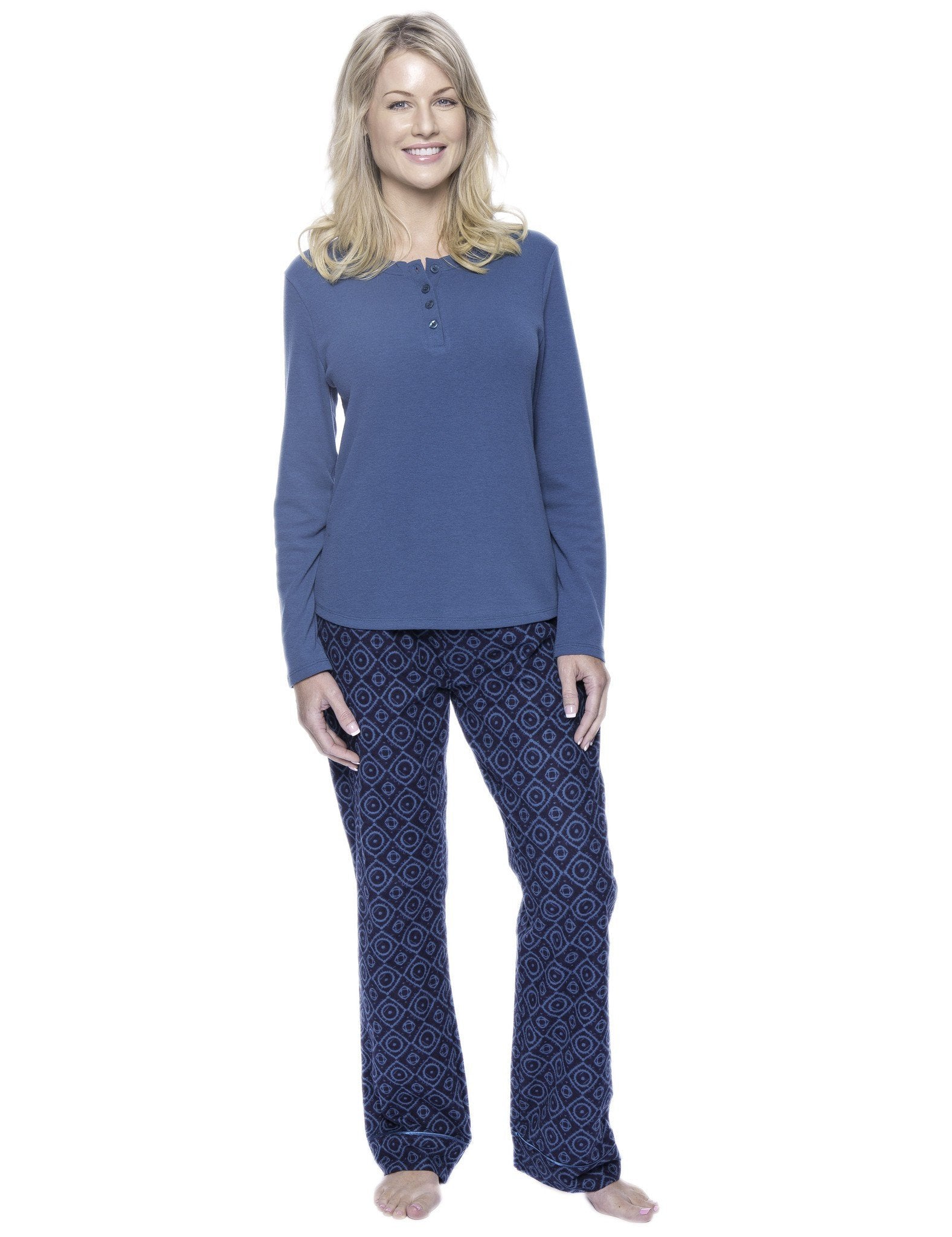 Womens Premium 100% Cotton Flannel Loungewear Set - Moroccan Navy/Teal